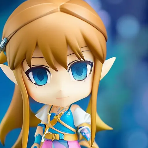 Image similar to beautiful water color concept art of face detailing cute girl in the style of nendoroid and Toon Zelda , anime style, close-up