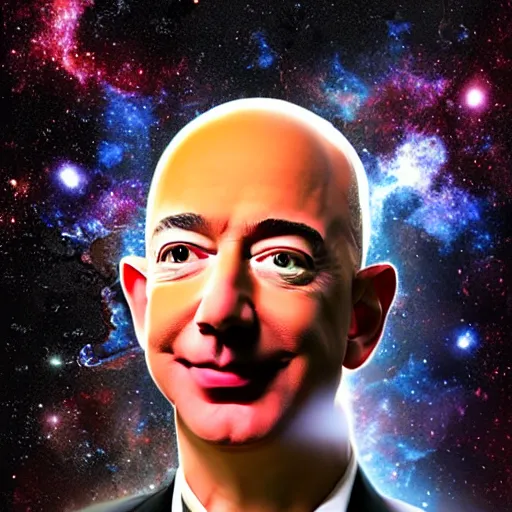 Prompt: Jeff Bezos as a cosmic horror with a cosmic background. Epic digital art