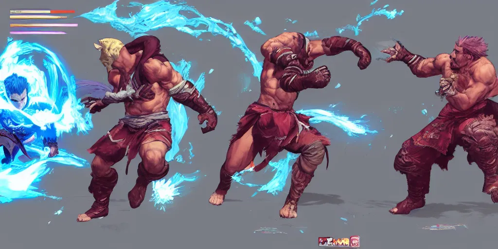 Image similar to fighter character design, idle, colored, sprite, tekken, pc game, sideview, art by moebius and greg rutkowski.