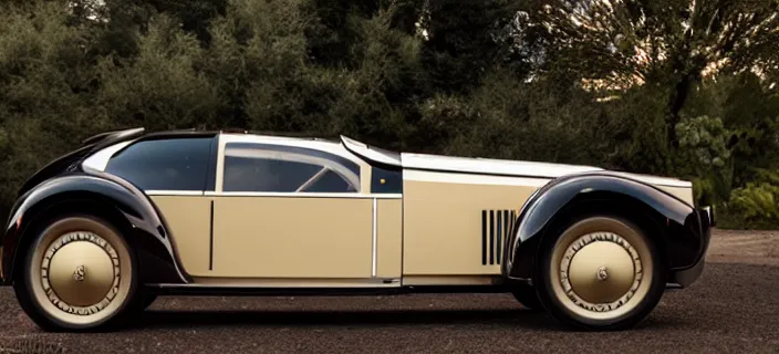 Image similar to a single bugatti type 5 7 sc atlantic and delorean hybrid, dslr, volumetric lighting