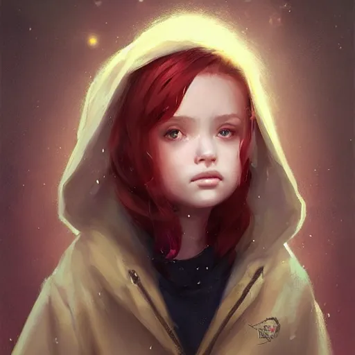 Image similar to a cute tiny girl with short red hair wearing a hoodie, digital art, very beautiful face, pretty face, very detailed eyes, full body illustration, 8 k resolution, soft painting, by greg rutkowski, wlop, rossdraws,