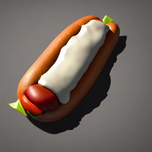 Image similar to hotdog floating in milk, surreal, photograph, photo realistic, render, low poly render