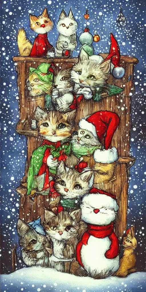 Image similar to a christmas kittens scene by alexander jansson