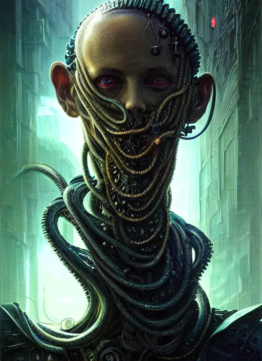 Image similar to closeup portrait shot of a cyberpunk cthulu in a scenic dystopian environment, intricate, elegant, highly detailed, centered, digital painting, artstation, concept art, smooth, sharp focus, illustration, artgerm, tomasz alen kopera, peter mohrbacher, donato giancola, joseph christian leyendecker, wlop, boris vallejo