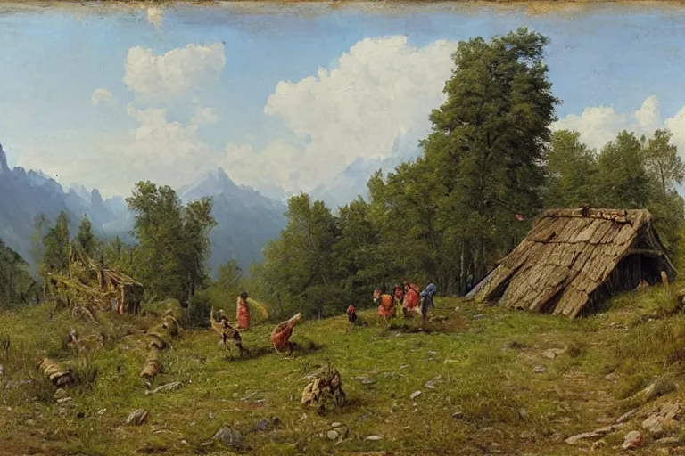 Image similar to Meeting of the Walking Castle and the Hut on Chicken Legs, Shishkin