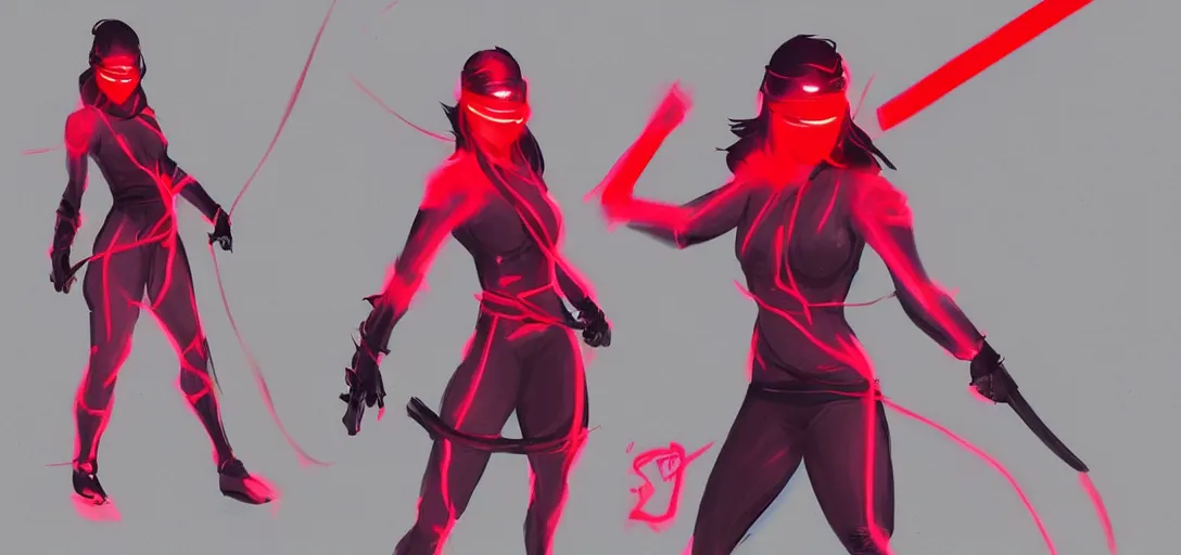 Image similar to A female ninja red neon concept art Hicham Habchi, very detailed, high quality