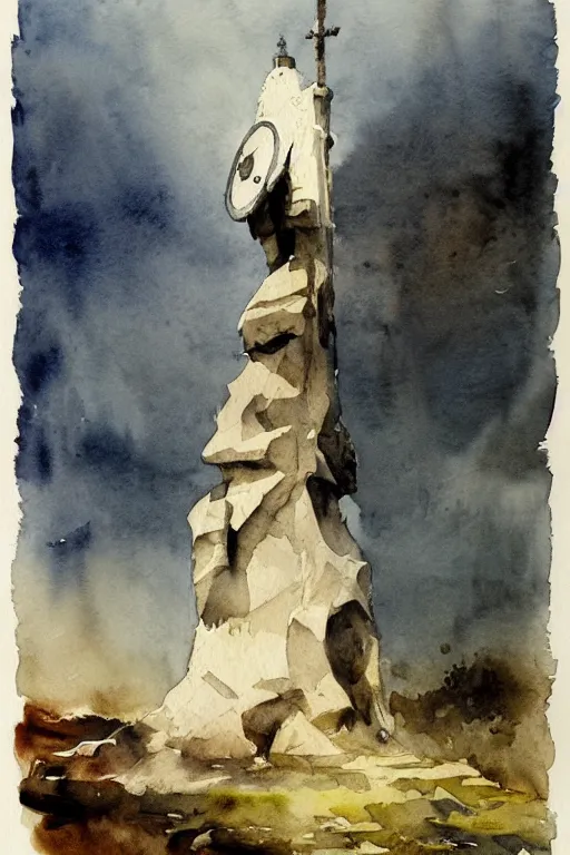 Prompt: abstract watercolor painting of viking god monument, in stone and wood, magical and traditional, cinematic light, national romanticism by anders zorn