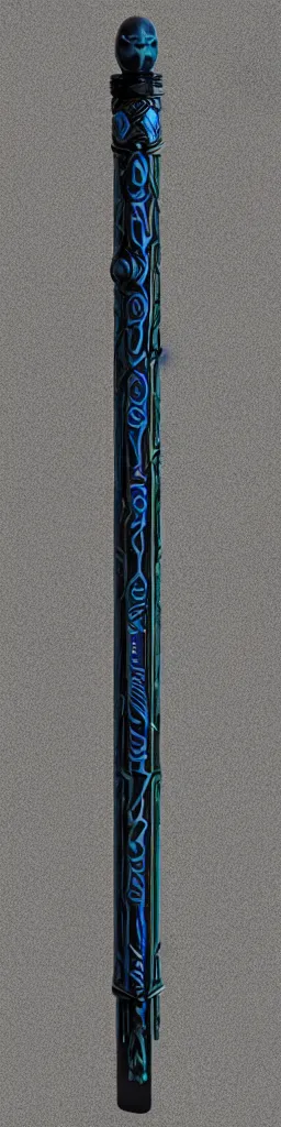 Image similar to picture of a single long futuristic thin ninja staff with ornaments, carving, weapon, cyberpunk, sci - fi, fantasy, close shot, single long stick, bright background