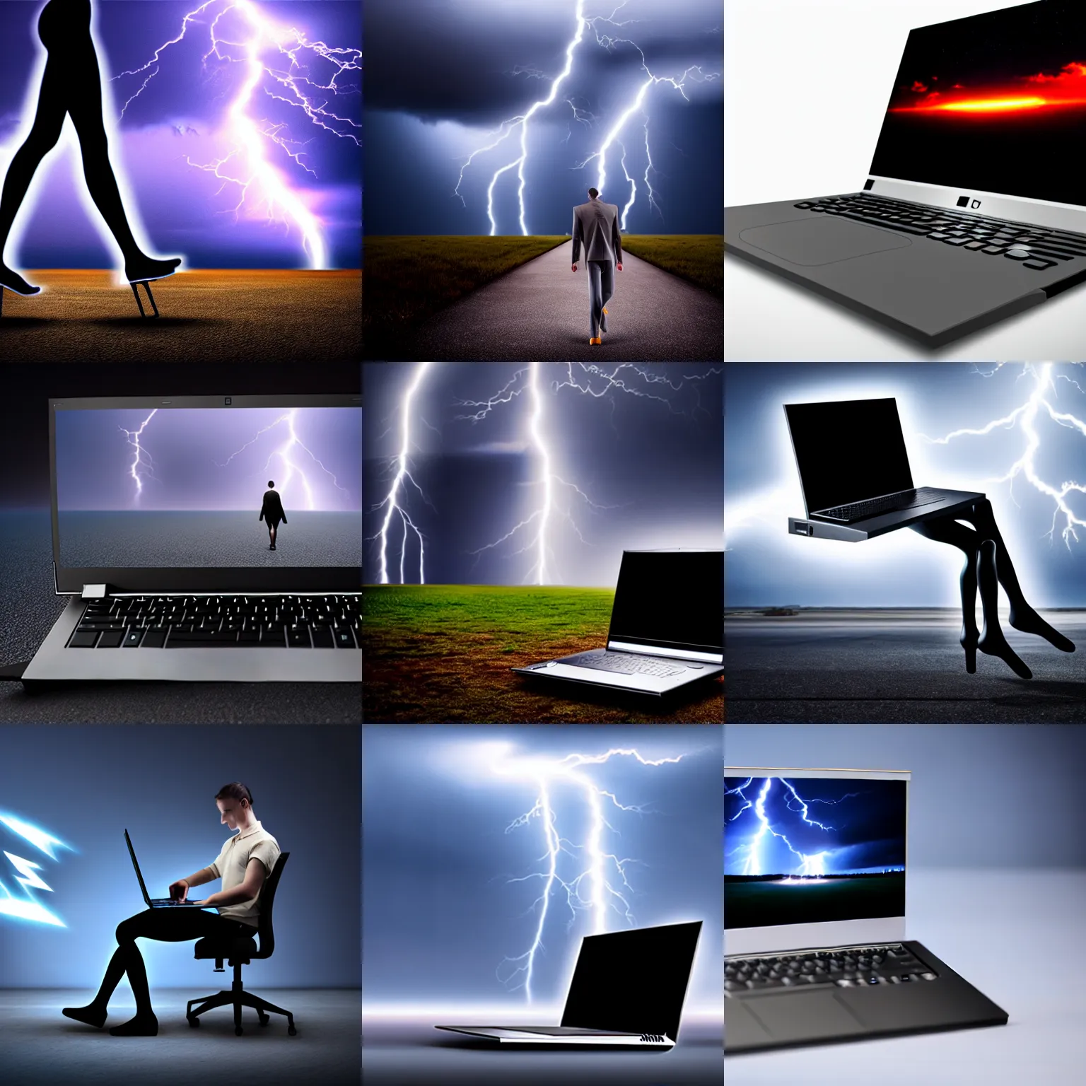 Prompt: a laptop with human legs, surreal photography, 8 k, dramatic lightning, ultra realistic