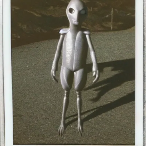 Image similar to old polaroid photo of first contact with the grey aliens