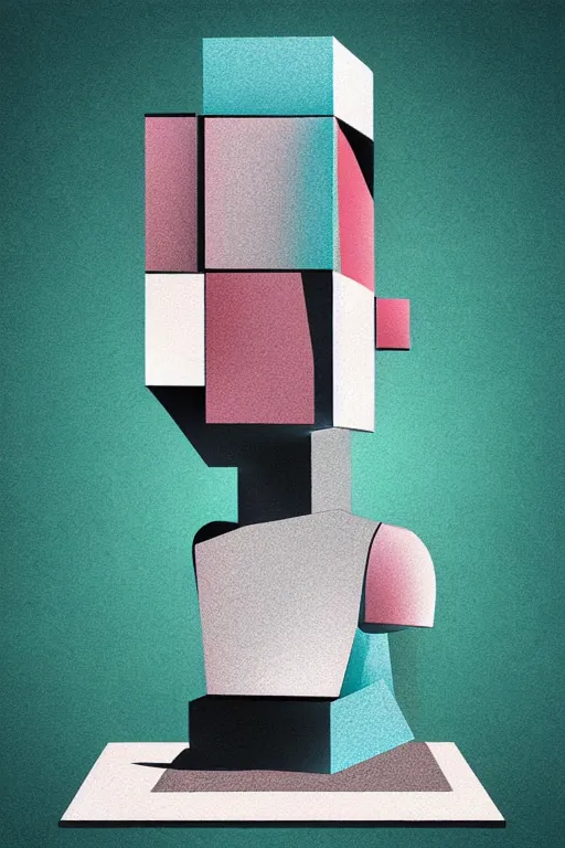 Image similar to cubist moai statue cutout digital illustration cartoon colorful beeple