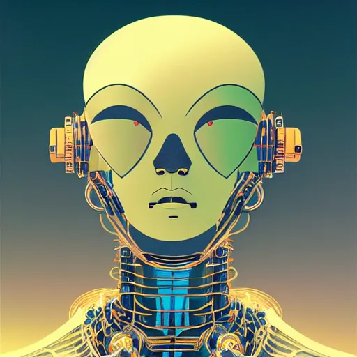 Prompt: a cybernetic mannequin by victo ngai and jakub rebelka and syd mead, trending on artstation