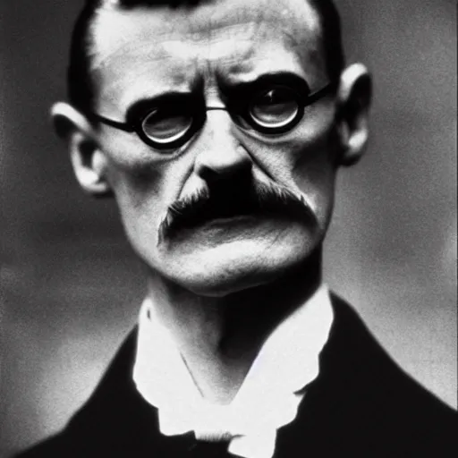 Image similar to james joyce as dracula, black and white, photograph