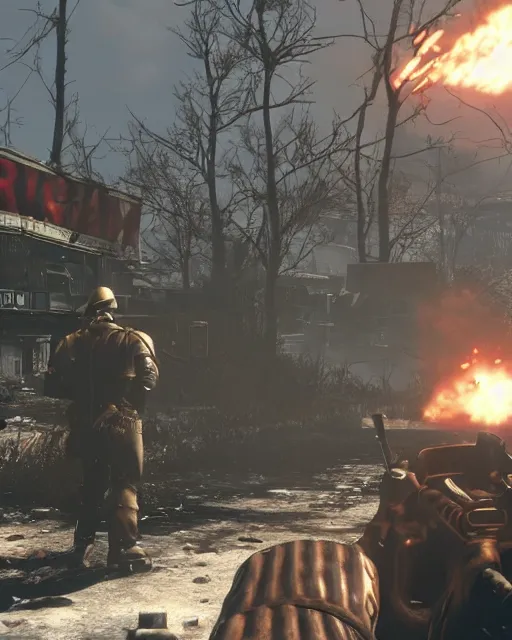 Prompt: Trump in Fallout 4, gameplay screenshot, close shot