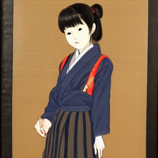 Prompt: a painting of Japanese schoolgirl, clothed, stylish