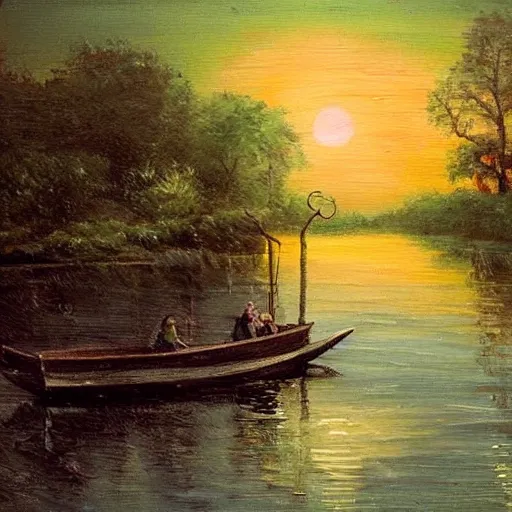 Image similar to meeting with the river spirit, night, beautiful painting
