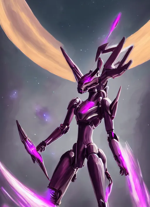 Image similar to cinematic full body, cosmic sized beautiful stunning elegant hot giant robot mecha female dragon goddess, sharp sleek cyborg dragon head, sharp metal ears, smooth purple eyes, smooth fuschia skin, smooth silver armor, nebula, epic proportions, epic scale, macro furry, furry art, dragon art, goddess art, giantess art, warframe fanart, furaffinity, octane