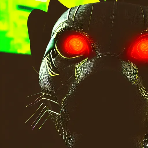 Image similar to a close up shot of Cyberpunk Black Panther, Neon, Cyborg, Cinematic, Epic, 8K,