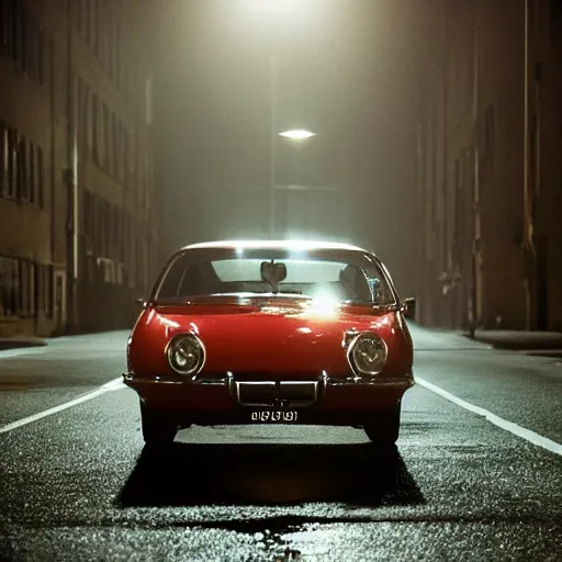 Prompt: empty street, jaguar, portrait, at night, by addy campbell, cinematography by wes anderson