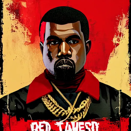 Image similar to kanye west in illustration red dead redemption 2 artwork of kanye west, in the style of red dead redemption 2 loading screen, by stephen bliss