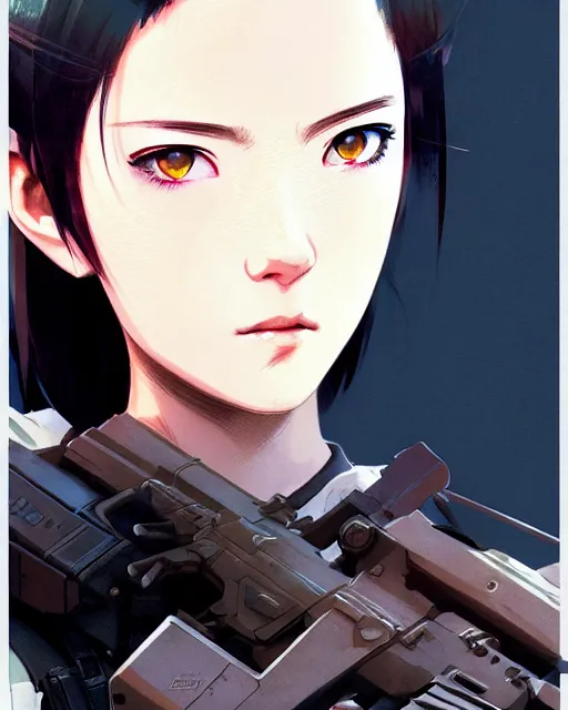 Image similar to girl wearing tactical gear, very anime, fine - face, audrey plaza, realistic shaded perfect face, fine details. anime. realistic shaded lighting poster by ilya kuvshinov katsuhiro otomo ghost - in - the - shell, magali villeneuve, artgerm, jeremy lipkin and michael garmash and rob rey