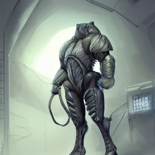 Image similar to an enormously muscular anthro horse in a research facility wearing a skintight body armor, experimental supersoldier, long white mane, equine, anthro art, furaffinity, highly detailed, digital painting, artstation, concept art, illustration, art by artgerm, greg rutkowski, ruan jia