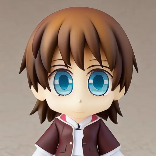 Image similar to character portrait of a singular kawaii chibi in the sytle of kyoto animation, in simple background, nendoroid eyes, cel, flat painting