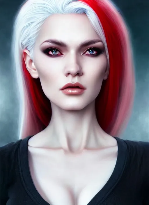 photo of gorgeous woman with half red half white hair | Stable ...