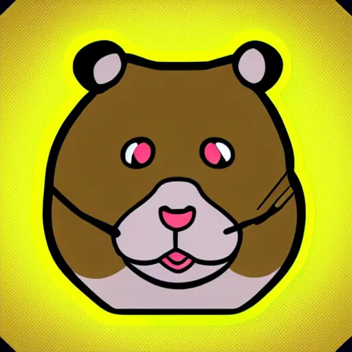 Image similar to app icon of a hamster, yellow background, 3d render, 2d appearance