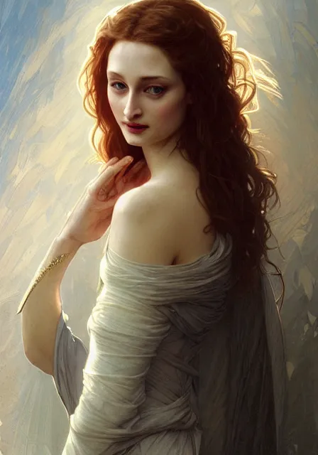 Image similar to sansa angeline jolie, intricate, elegant, highly detailed, digital painting, artstation, concept art, smooth, sharp focus, illustration, art by artgerm and greg rutkowski and alphonse mucha and william - adolphe bouguereau