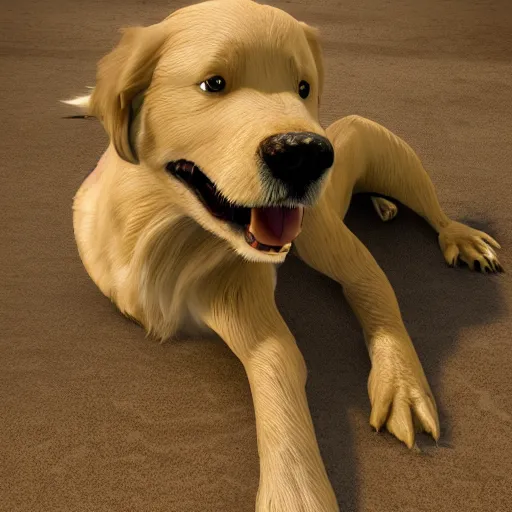 Image similar to A mix of a golden retriever and a bearded dragon, highly detailed, 8k, Unreal Engine render