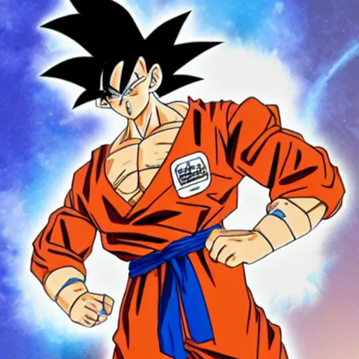 Prompt: goku dressed as colonel sanders using a ki blast to cook fried chicken