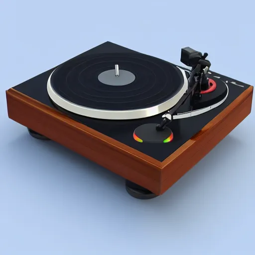 Image similar to a funny turntable with a needle on top of kiwi, a low poly render, featured on polycount, computer art, sketchfab, rendered in maya, voxel art