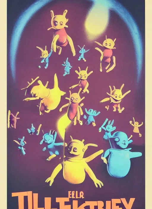 Image similar to teletubbies horror movie poster, grotesque, scary, high details, minimalist, by vincent di fate, artgerm julie bell beeple, inking, 1960s, vintage 60s print, screen print