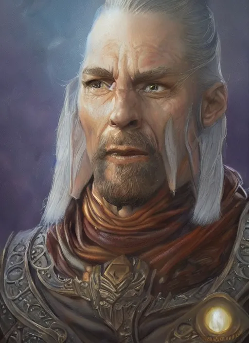 Image similar to a realistic fantasy portrait painting of a male wizard, ultra detailed, dndbeyond, dnd character portrait, pinterest, art by ralph horsley, artstation, deviantart
