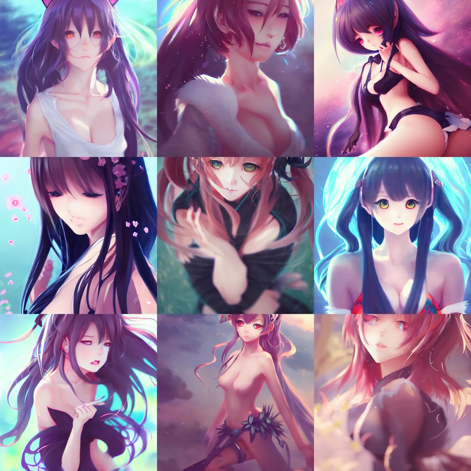 Prompt: beautiful anime art of a cat girl character by WLOP, rossdraws, Logan Cure, Mingchen Shen, BangkuART, sakimichan, yan gisuka, JeonSeok Lee, zeronis, Chengwei Pan on artstation