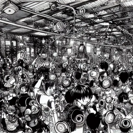 Image similar to boiler room, rave party, by yoshitaka amano