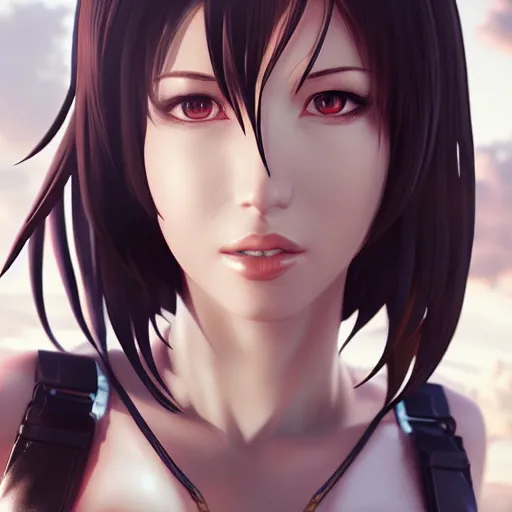 Image similar to face and body shot of tifa lockhart by WLOP, rossdraws, Logan Cure, Mingchen Shen, BangkuART, sakimichan, yan gisuka, JeonSeok Lee, zeronis, Chengwei Pan on artstation