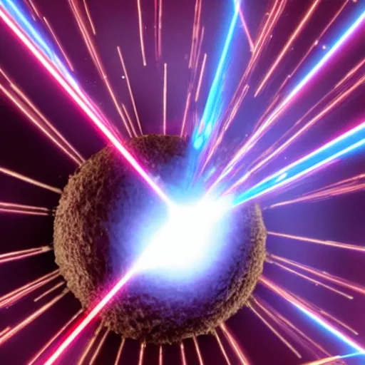 Prompt: a close up shot of a tumor being obliterated by a laser beam