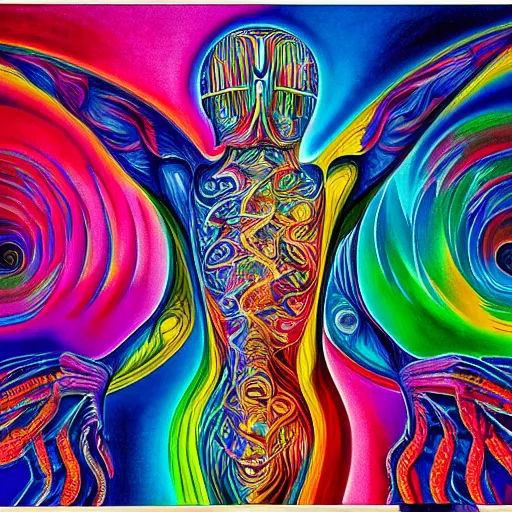 Prompt: an abstract painting of joy by Alex Grey,Lisa Frank, and H.R. Giger, highly detailed