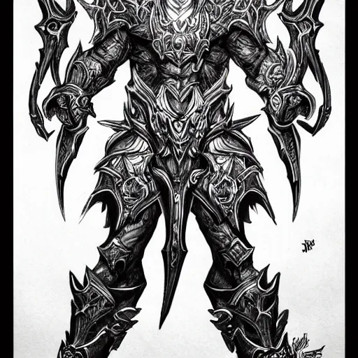 Image similar to full body character concept art diablo, detailed ink drawing