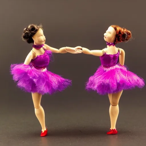 Image similar to two dolls dancing tango, realistic,