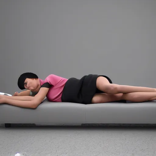 Image similar to person lying horizontal on a sofa, photorealistic, 8k