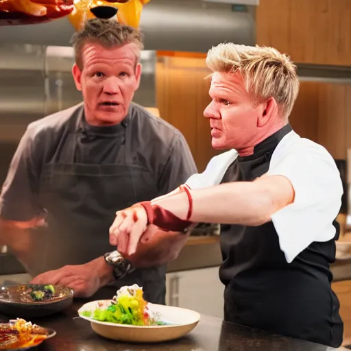 Prompt: Gordon Ramsay cooks for Gus Fring, 4k image, highly detailed
