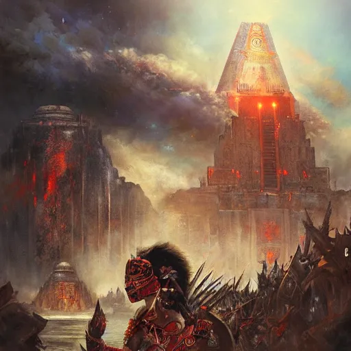 Image similar to rise of the aztec empire by raymond swanland, highly detailed