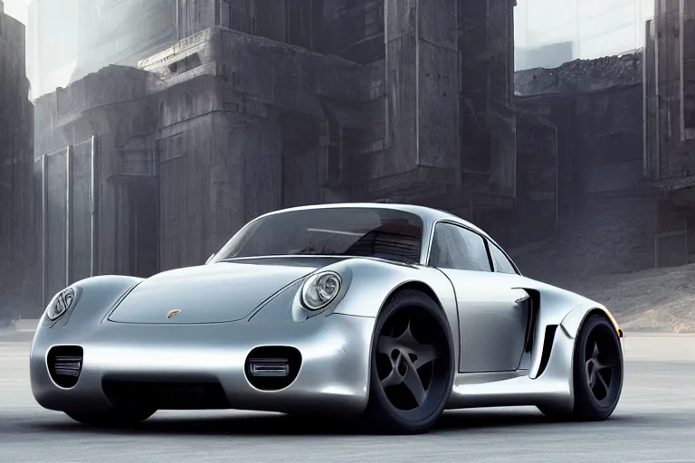 Image similar to porsche 9 5 9 cyberpunk concept car sitting on the side of the road, a detailed matte painting by zack snyder, trending on cg society, auto - destructive art, vray tracing, unreal engine 5, reimagined by industrial light and magic