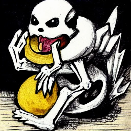 Image similar to Skeleton Pikachu, Pokemon skeleton in the style of Goya\'s Saturn Devouring his Son, oozing Pikachu skeleton