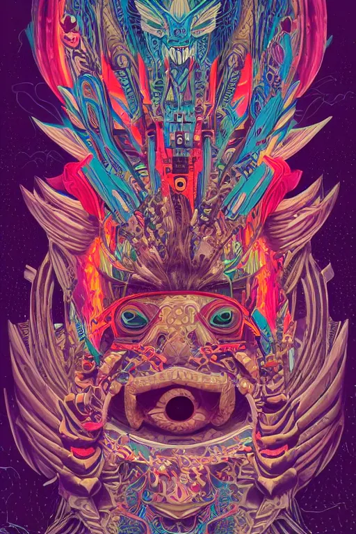 Image similar to a hacker wearing a quetzalcoatl mask, Tristan Eaton, victo ngai, artgerm, RHADS, ross draws