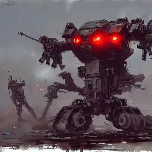 Image similar to spider robot, military, black and red, detailed, mechanical, by greg rutkowski and jakub rozalski