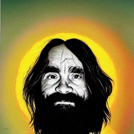 Image similar to charles manson floating above the infinite universe, awe inspiring, high detail